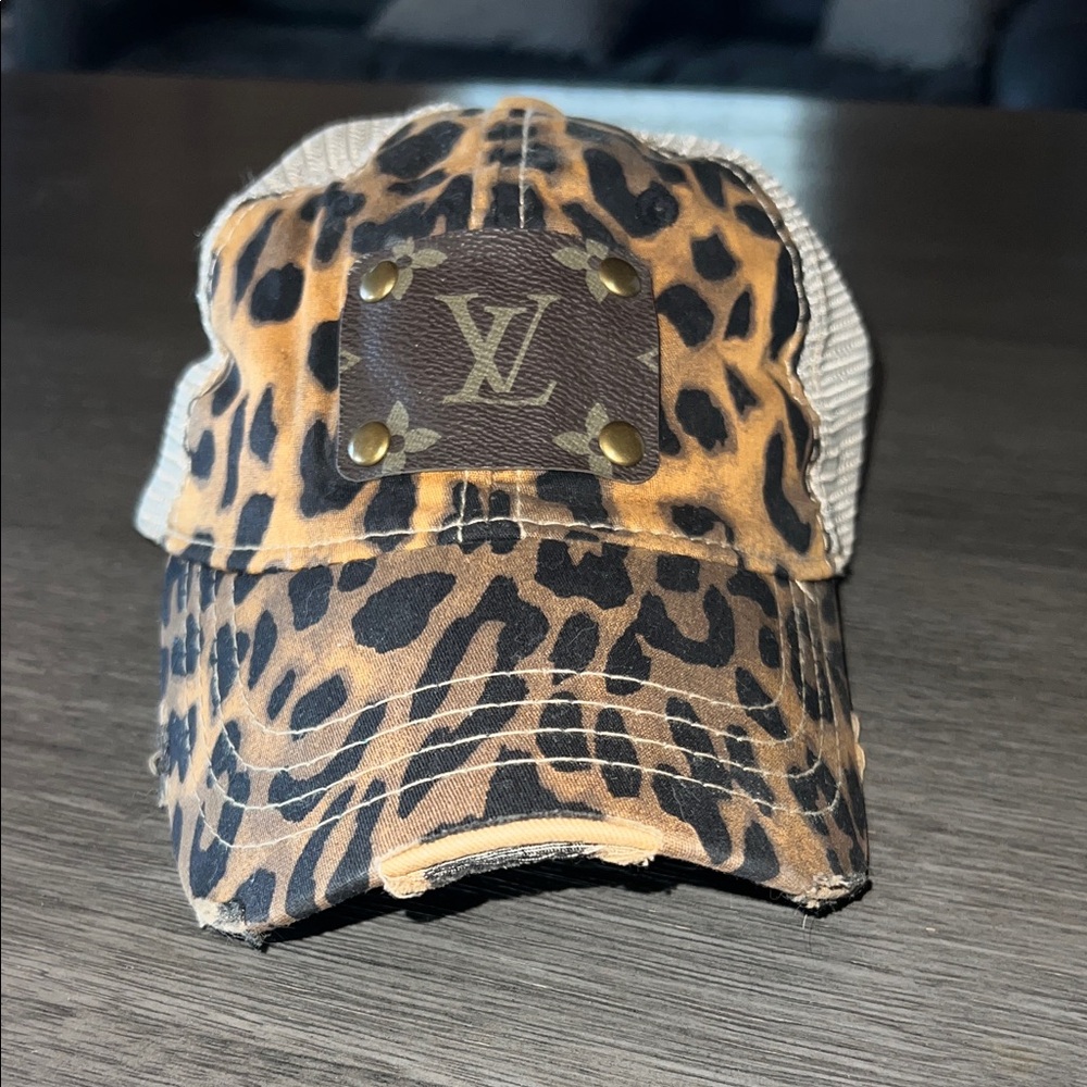 Leopard Print Cap with LV Logo